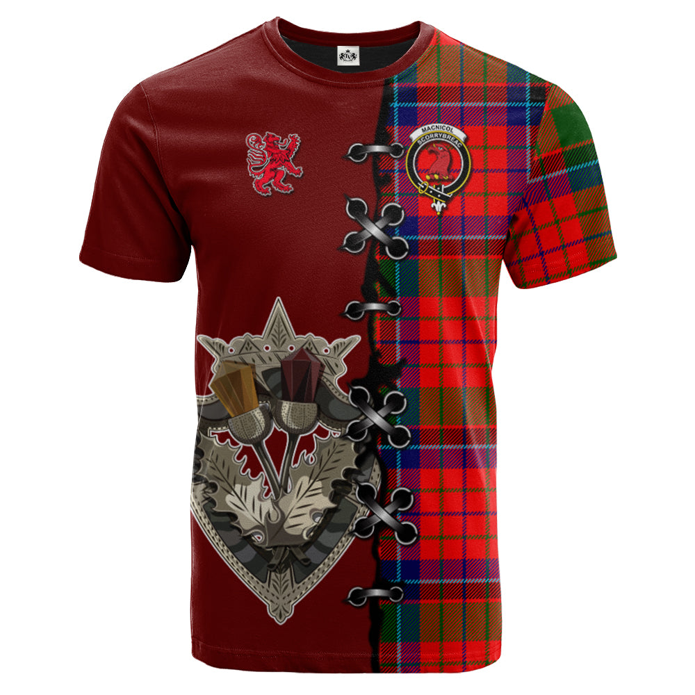 MacNicol of Scorrybreac Tartan T-shirt - Lion Rampant And Celtic Thistle Style