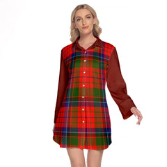 MacNicol Of Scorrybreac Tartan Women's Lapel Shirt Dress With Long Sleeve