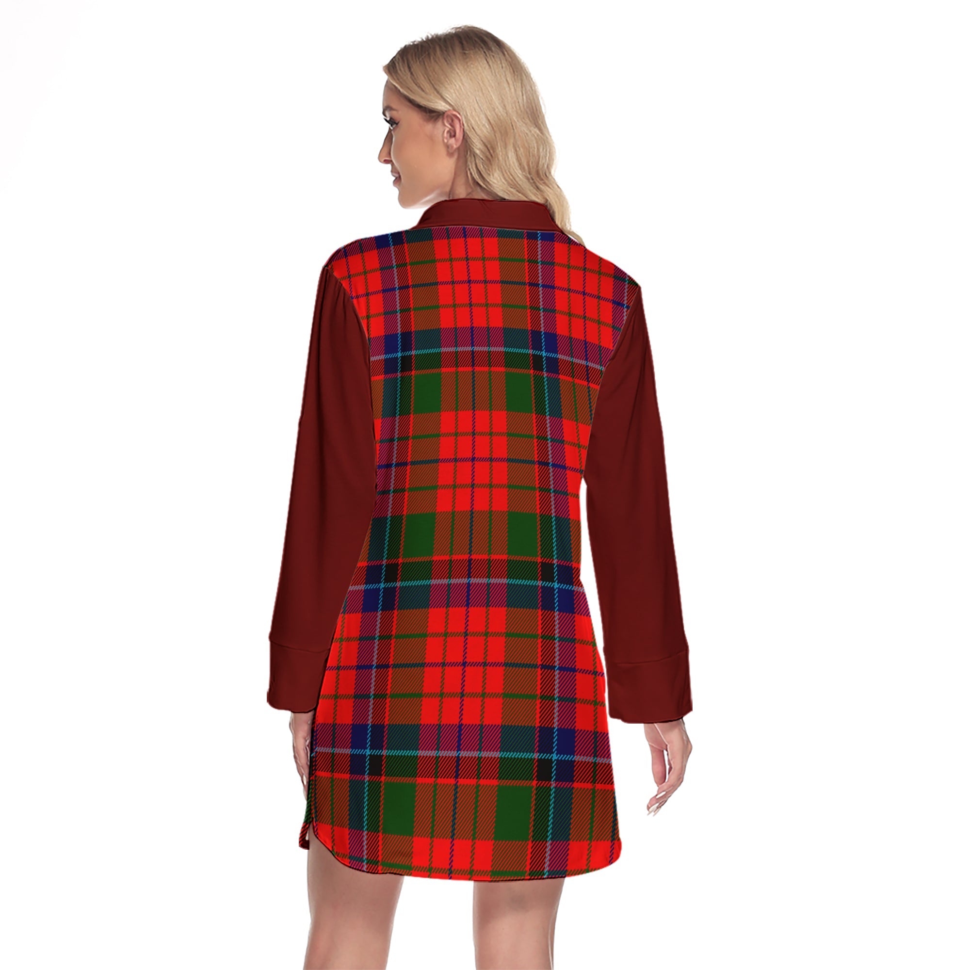 MacNicol Of Scorrybreac Tartan Women's Lapel Shirt Dress With Long Sleeve