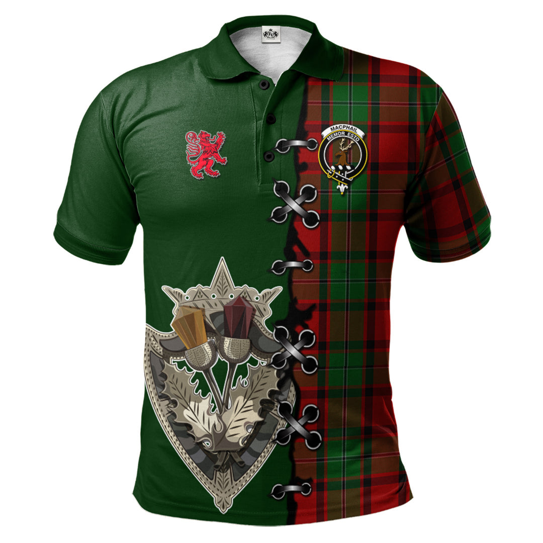MacPhail Tartan Polo Shirt - Lion Rampant And Celtic Thistle Style