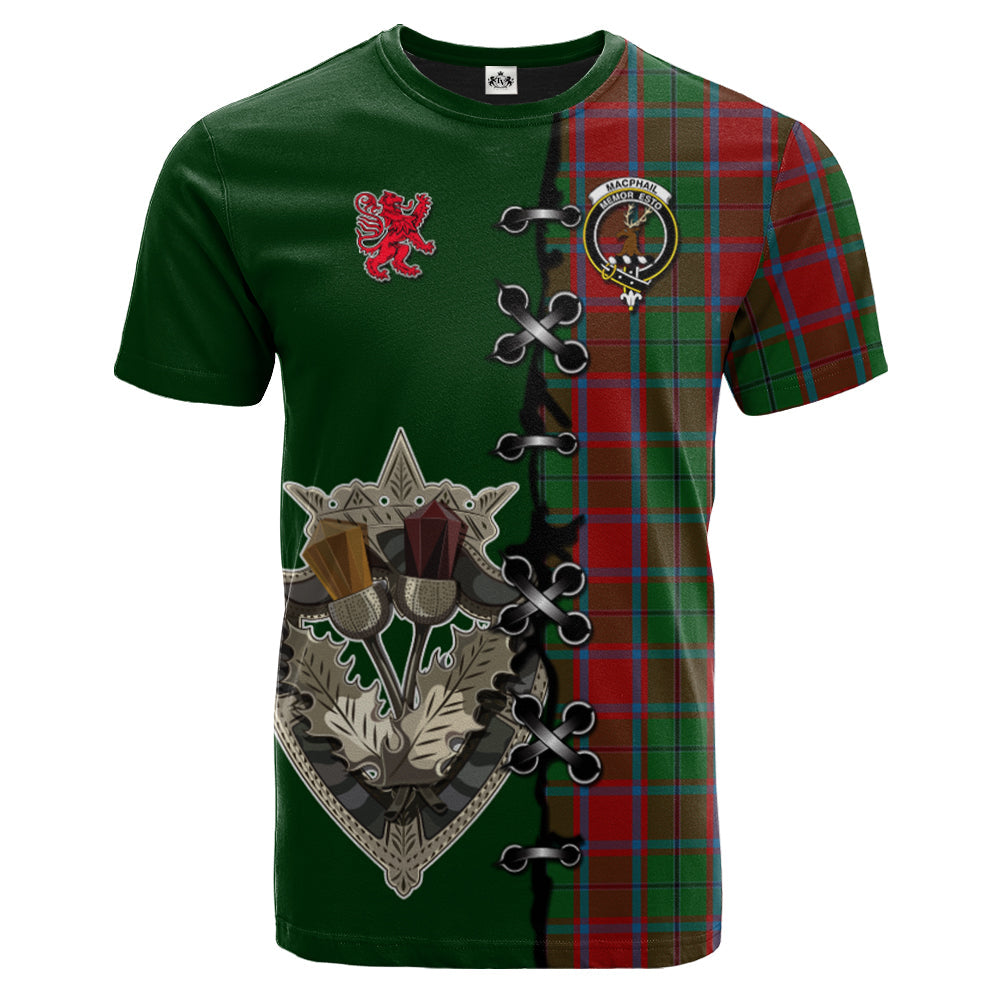 MacPhail Blue Bands Tartan T-shirt - Lion Rampant And Celtic Thistle Style