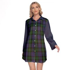 MacPhail Hunting Tartan Women's Lapel Shirt Dress With Long Sleeve