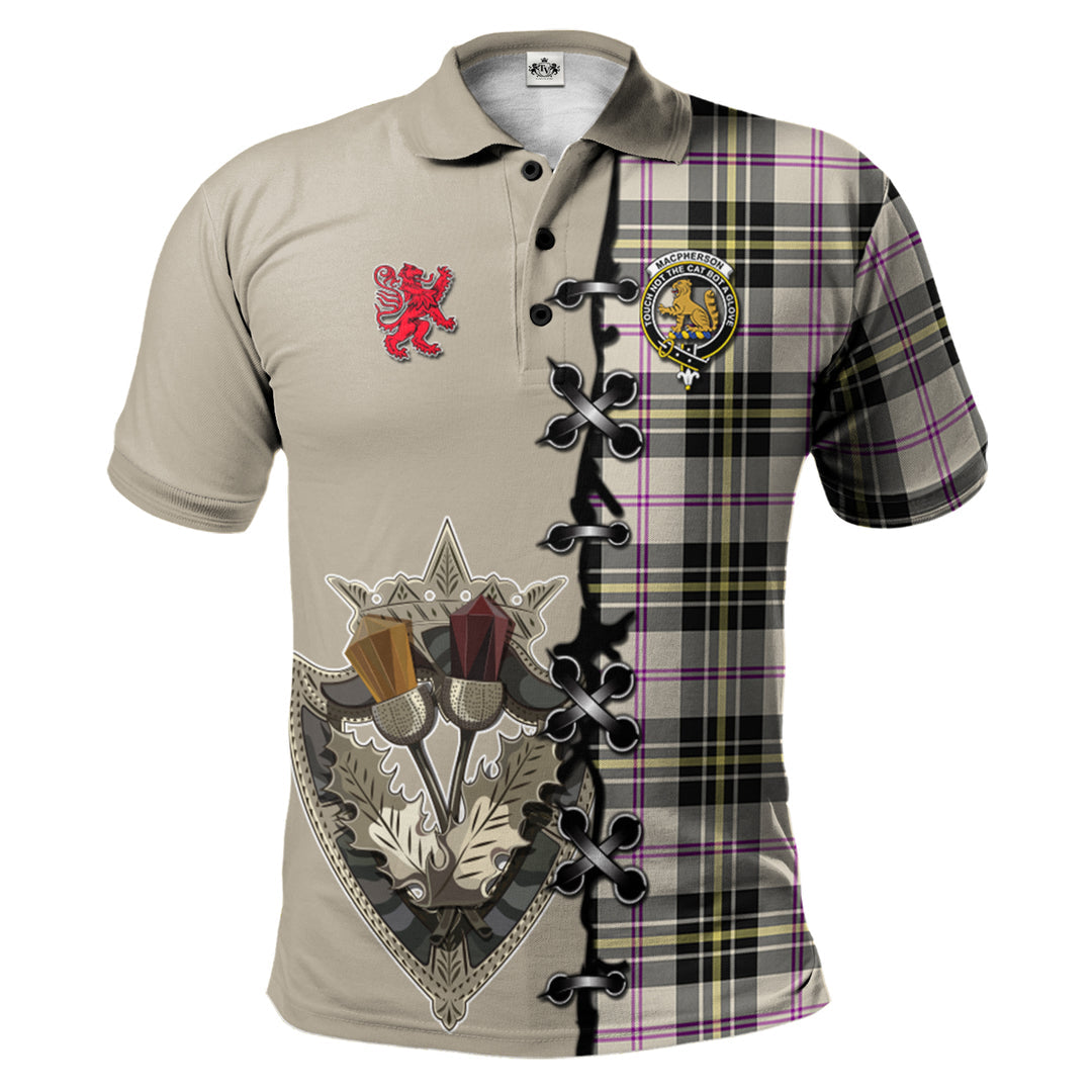 MacPherson Dress Ancient Tartan Polo Shirt - Lion Rampant And Celtic Thistle Style