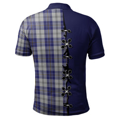 MacPherson Dress Blue Tartan Polo Shirt - Lion Rampant And Celtic Thistle Style