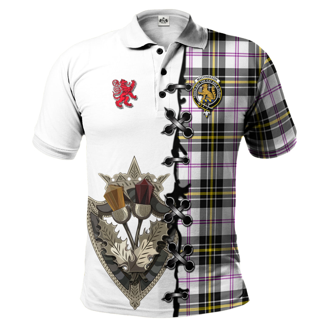 MacPherson Dress Modern Tartan Polo Shirt - Lion Rampant And Celtic Thistle Style