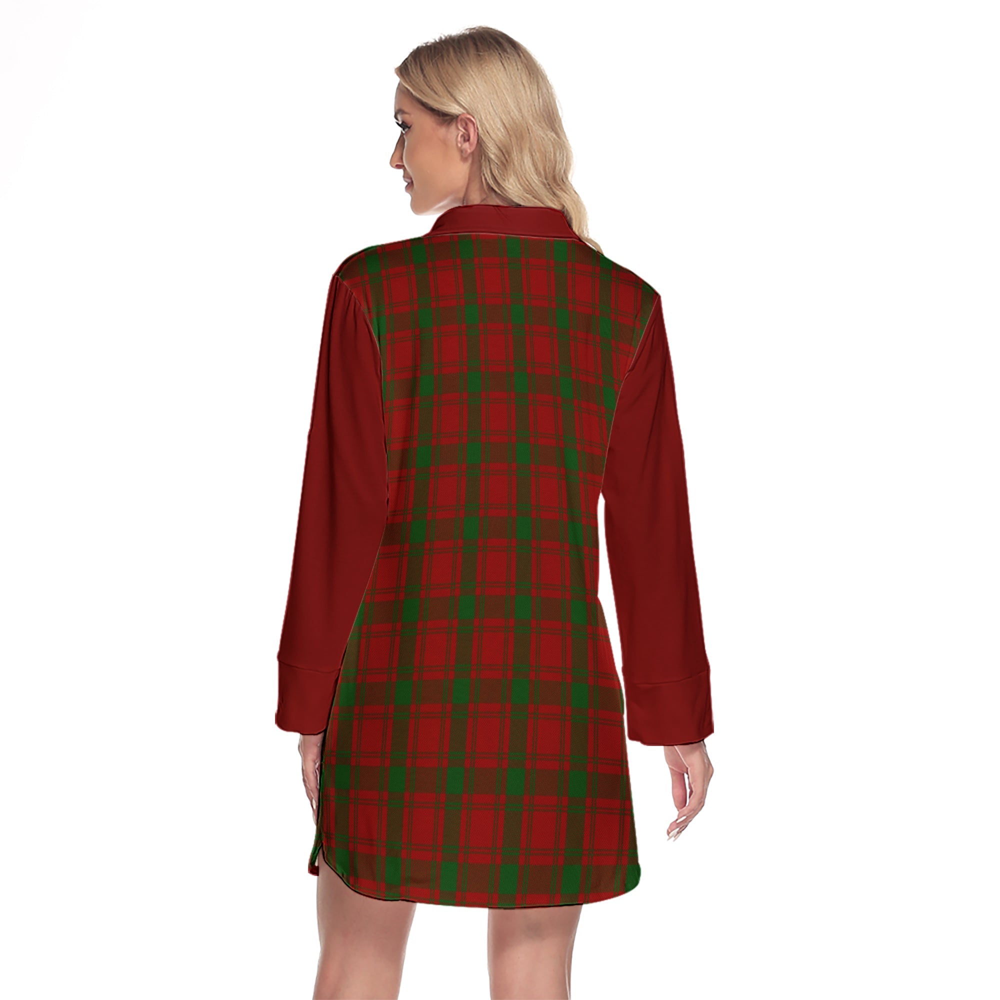 MacQuarrie Tartan Women's Lapel Shirt Dress With Long Sleeve