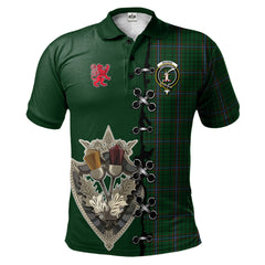 MacRae Tartan Polo Shirt - Lion Rampant And Celtic Thistle Style