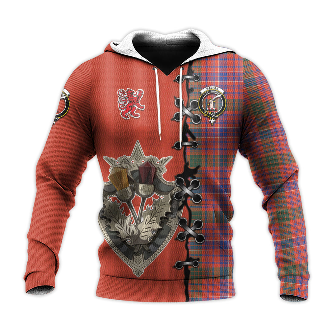 MacRae Ancient Tartan Hoodie - Lion Rampant And Celtic Thistle Style