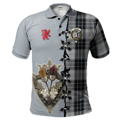 MacRae Dress Tartan Polo Shirt - Lion Rampant And Celtic Thistle Style