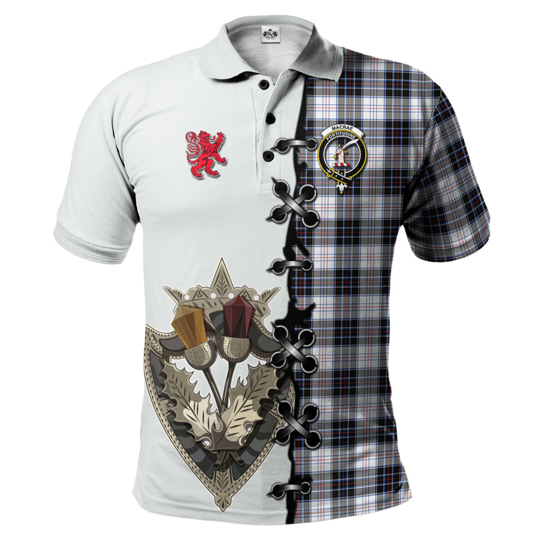 MacRae Dress Modern Tartan Polo Shirt - Lion Rampant And Celtic Thistle Style