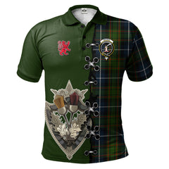 MacRae Hunting Tartan Polo Shirt - Lion Rampant And Celtic Thistle Style