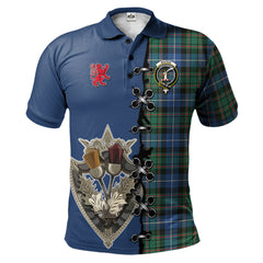 MacRae Hunting Ancient Tartan Polo Shirt - Lion Rampant And Celtic Thistle Style