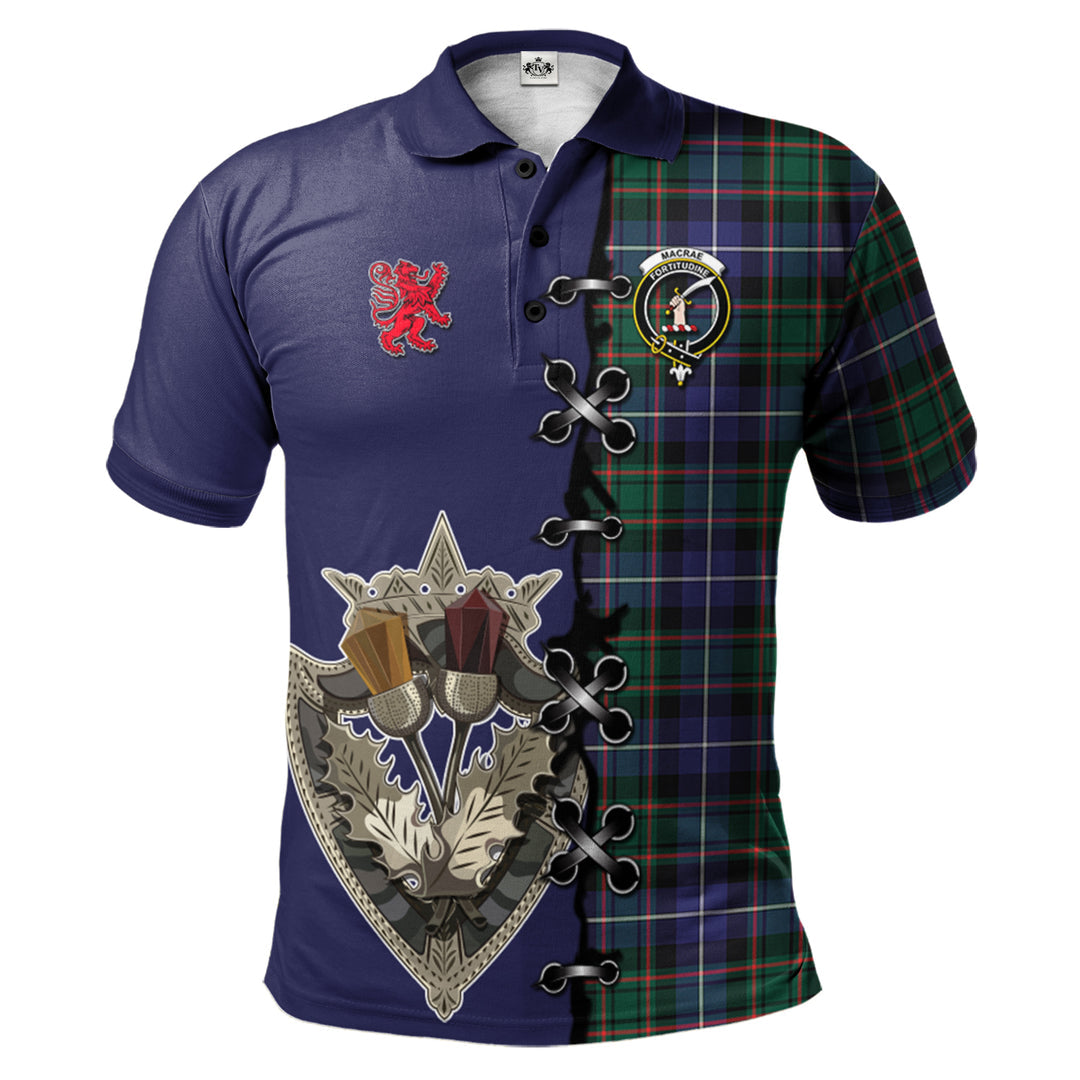 MacRae Hunting Modern Tartan Polo Shirt - Lion Rampant And Celtic Thistle Style