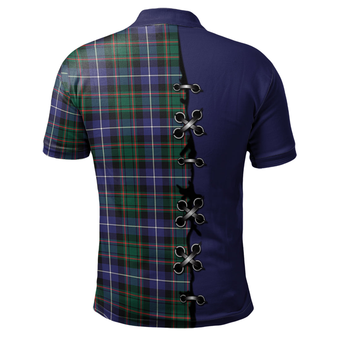 MacRae Hunting Modern Tartan Polo Shirt - Lion Rampant And Celtic Thistle Style