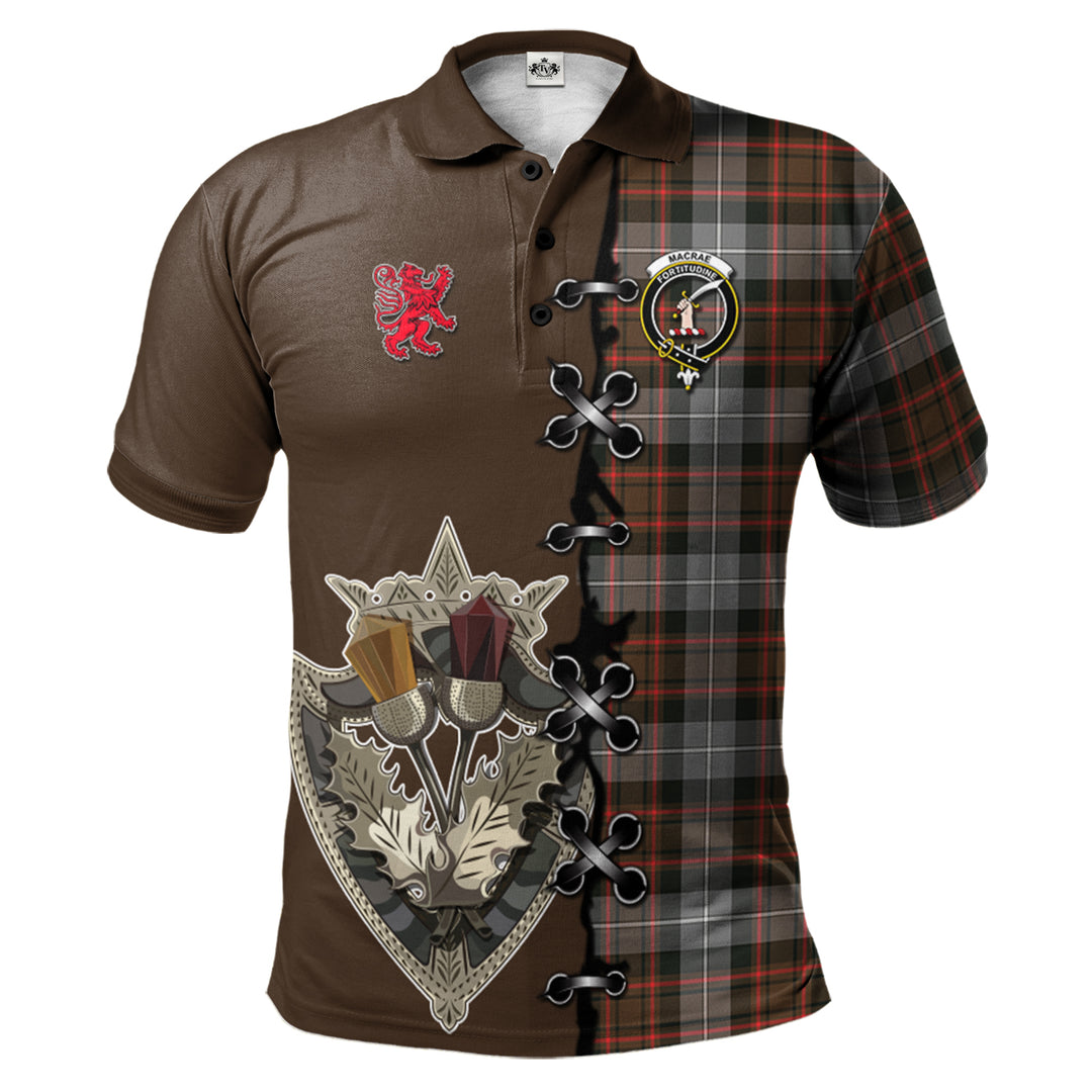 MacRae Hunting Weathered Tartan Polo Shirt - Lion Rampant And Celtic Thistle Style