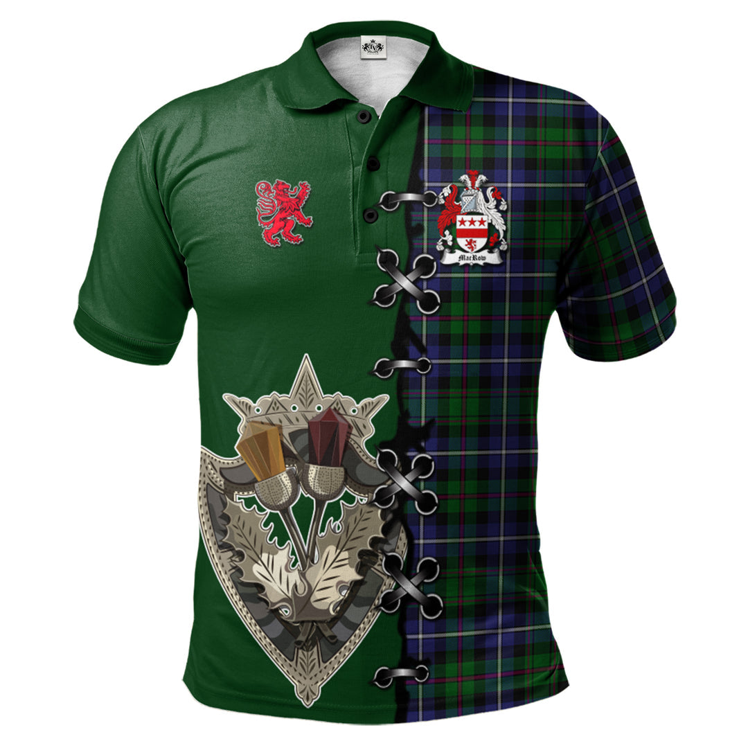 MacRow Hunting Tartan Polo Shirt - Lion Rampant And Celtic Thistle Style