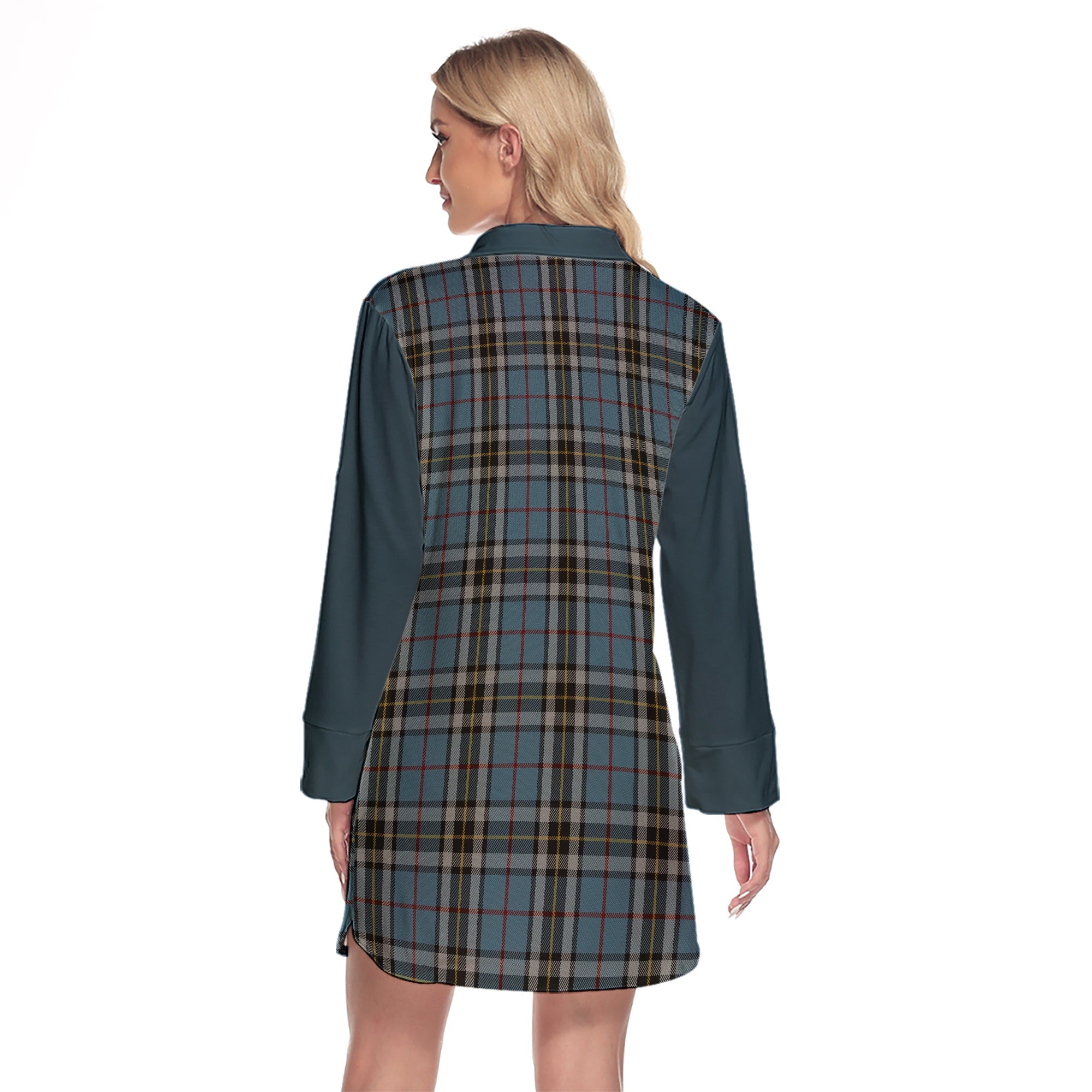 MacTavish Dress Tartan Women's Lapel Shirt Dress With Long Sleeve