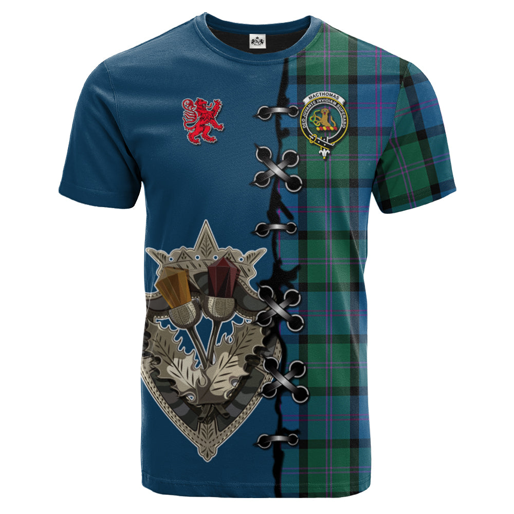 MacThomas Tartan T-shirt - Lion Rampant And Celtic Thistle Style