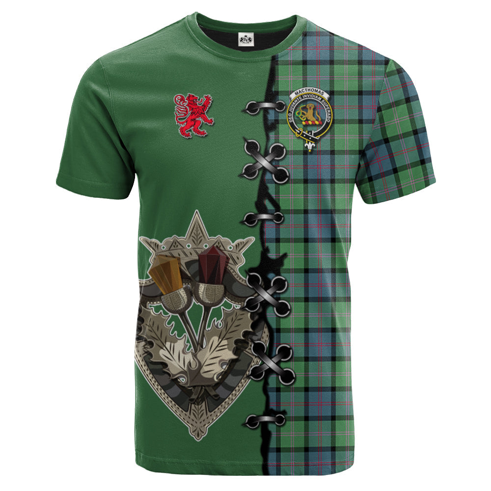 MacThomas Ancient Tartan T-shirt - Lion Rampant And Celtic Thistle Style