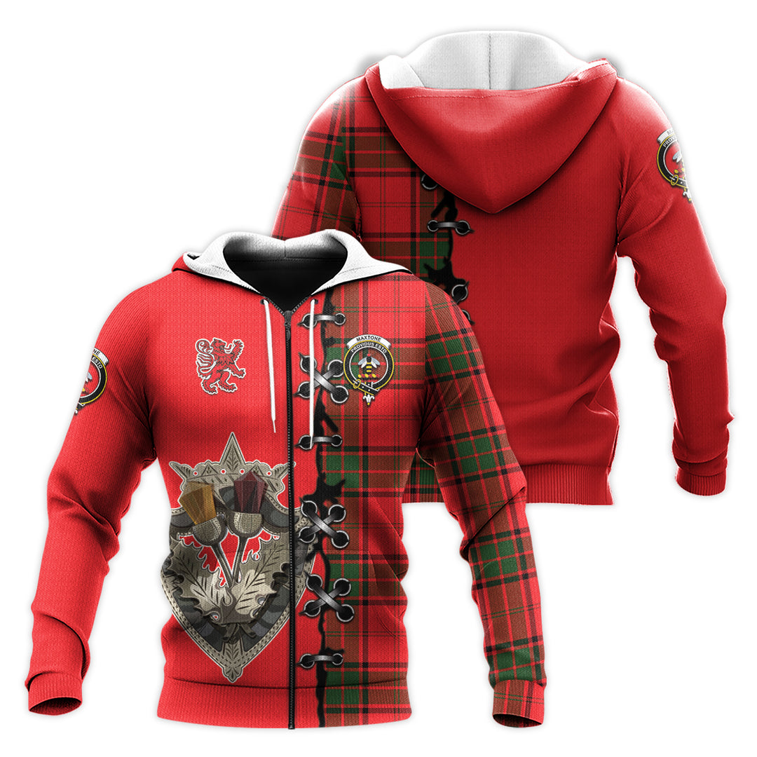 Maxtone Tartan Hoodie - Lion Rampant And Celtic Thistle Style