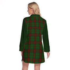 Maxwell Hunting Tartan Women's Lapel Shirt Dress With Long Sleeve