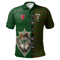Menzies Tartan Polo Shirt - Lion Rampant And Celtic Thistle Style