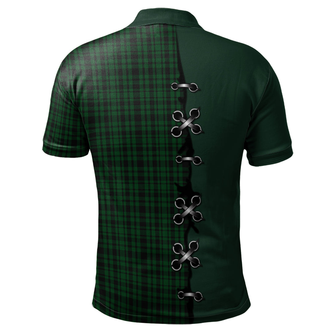Menzies Green Tartan Polo Shirt - Lion Rampant And Celtic Thistle Style