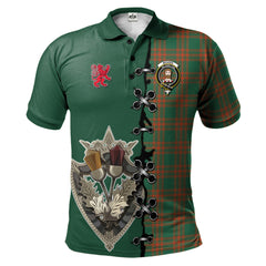 Menzies Green Ancient Tartan Polo Shirt - Lion Rampant And Celtic Thistle Style