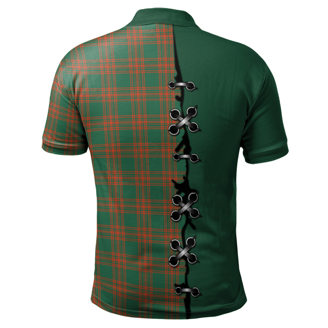 Menzies Green Ancient Tartan Polo Shirt - Lion Rampant And Celtic Thistle Style