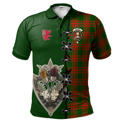 Menzies Green Modern Tartan Polo Shirt - Lion Rampant And Celtic Thistle Style