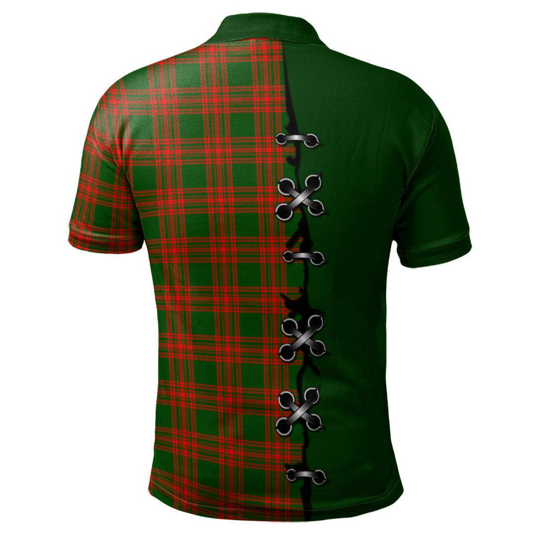 Menzies Green Modern Tartan Polo Shirt - Lion Rampant And Celtic Thistle Style