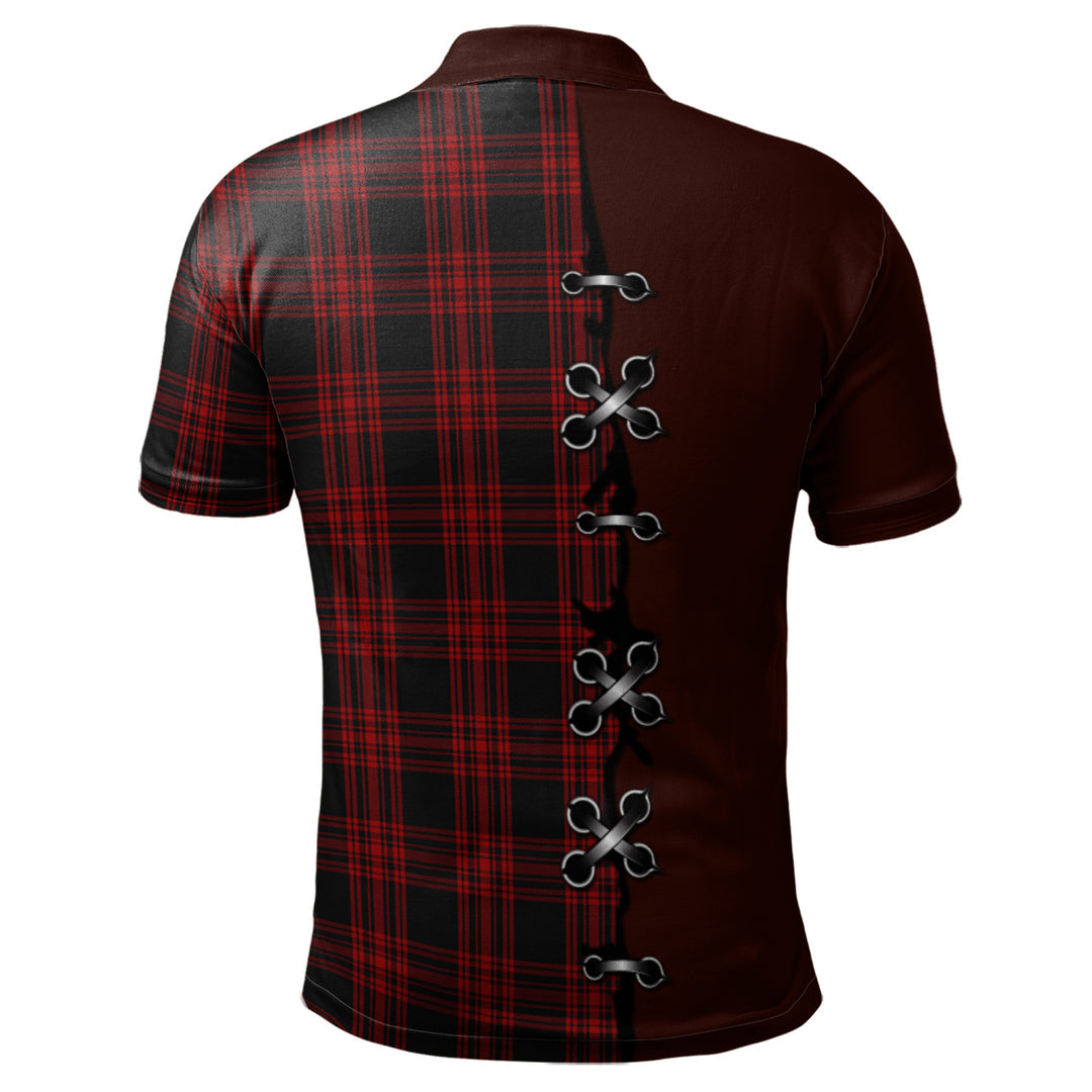 Menzies Hunting Tartan Polo Shirt - Lion Rampant And Celtic Thistle Style