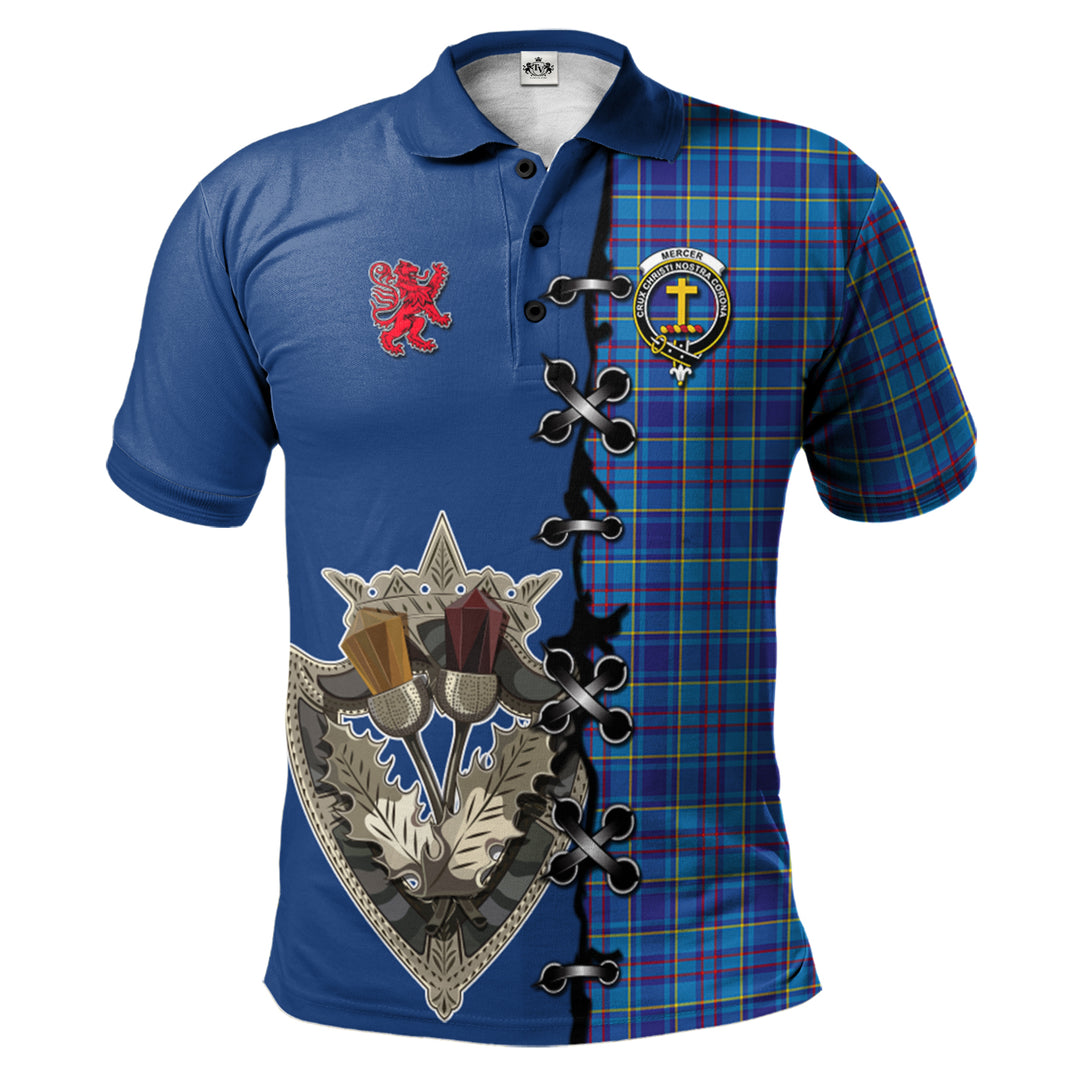 Mercer Modern Tartan Polo Shirt - Lion Rampant And Celtic Thistle Style