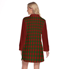 Moncrieff Tartan Women's Lapel Shirt Dress With Long Sleeve