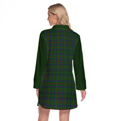 Moncrieff Of Atholl Tartan Women's Lapel Shirt Dress With Long Sleeve