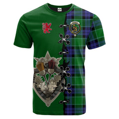 Monteith Tartan T-shirt - Lion Rampant And Celtic Thistle Style