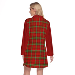 Morrison Red Modern Tartan Women's Lapel Shirt Dress With Long Sleeve