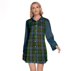 Morrison Society Tartan Women's Lapel Shirt Dress With Long Sleeve