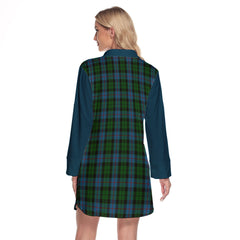 Morrison Society Tartan Women's Lapel Shirt Dress With Long Sleeve