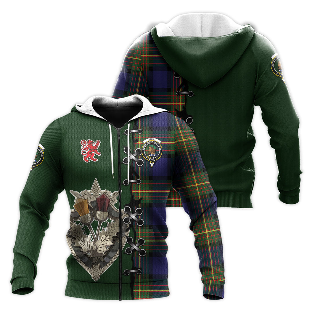 Muir Tartan Hoodie - Lion Rampant And Celtic Thistle Style