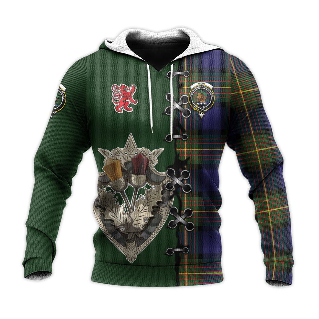 Muir Tartan Hoodie - Lion Rampant And Celtic Thistle Style