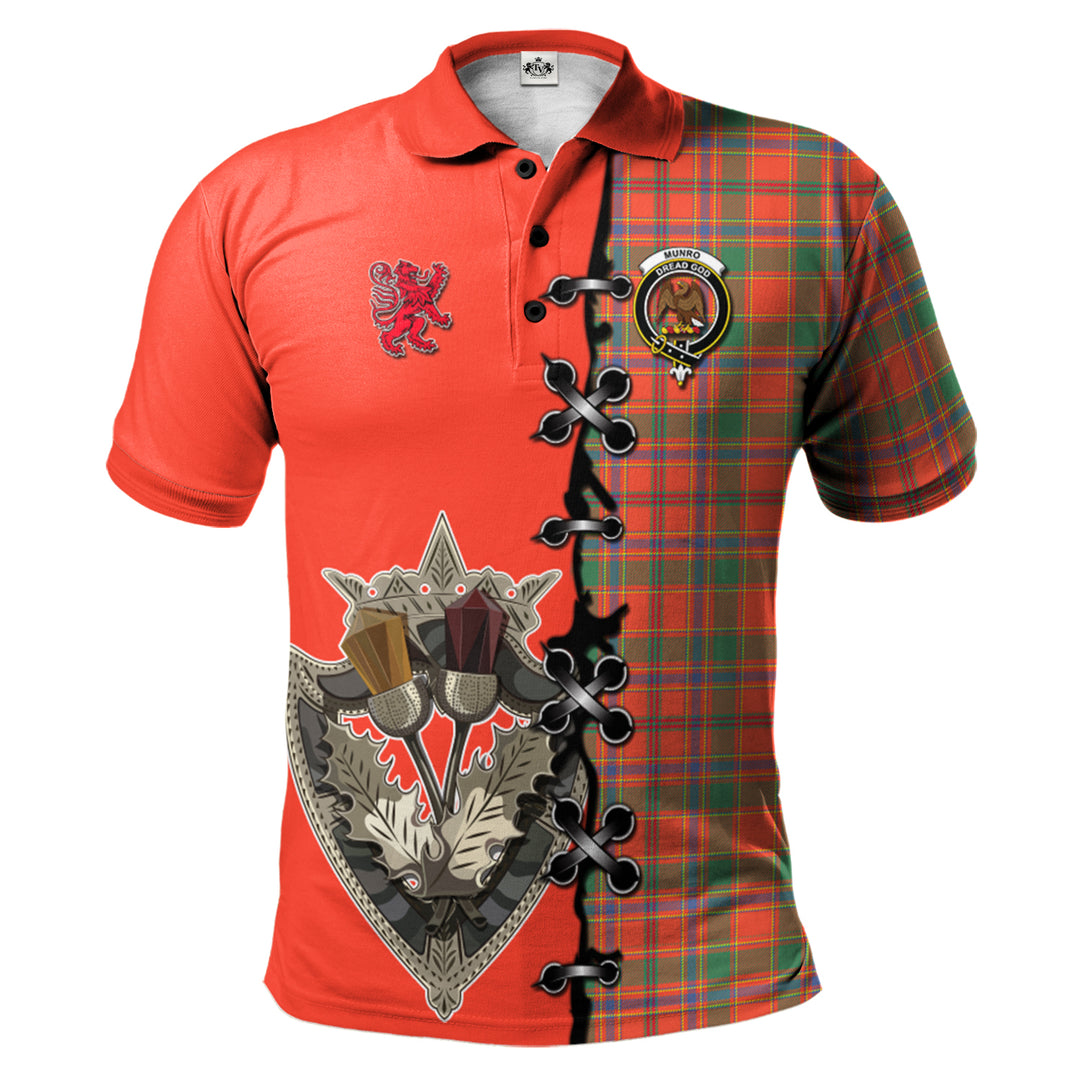 Munro Ancient Tartan Polo Shirt - Lion Rampant And Celtic Thistle Style