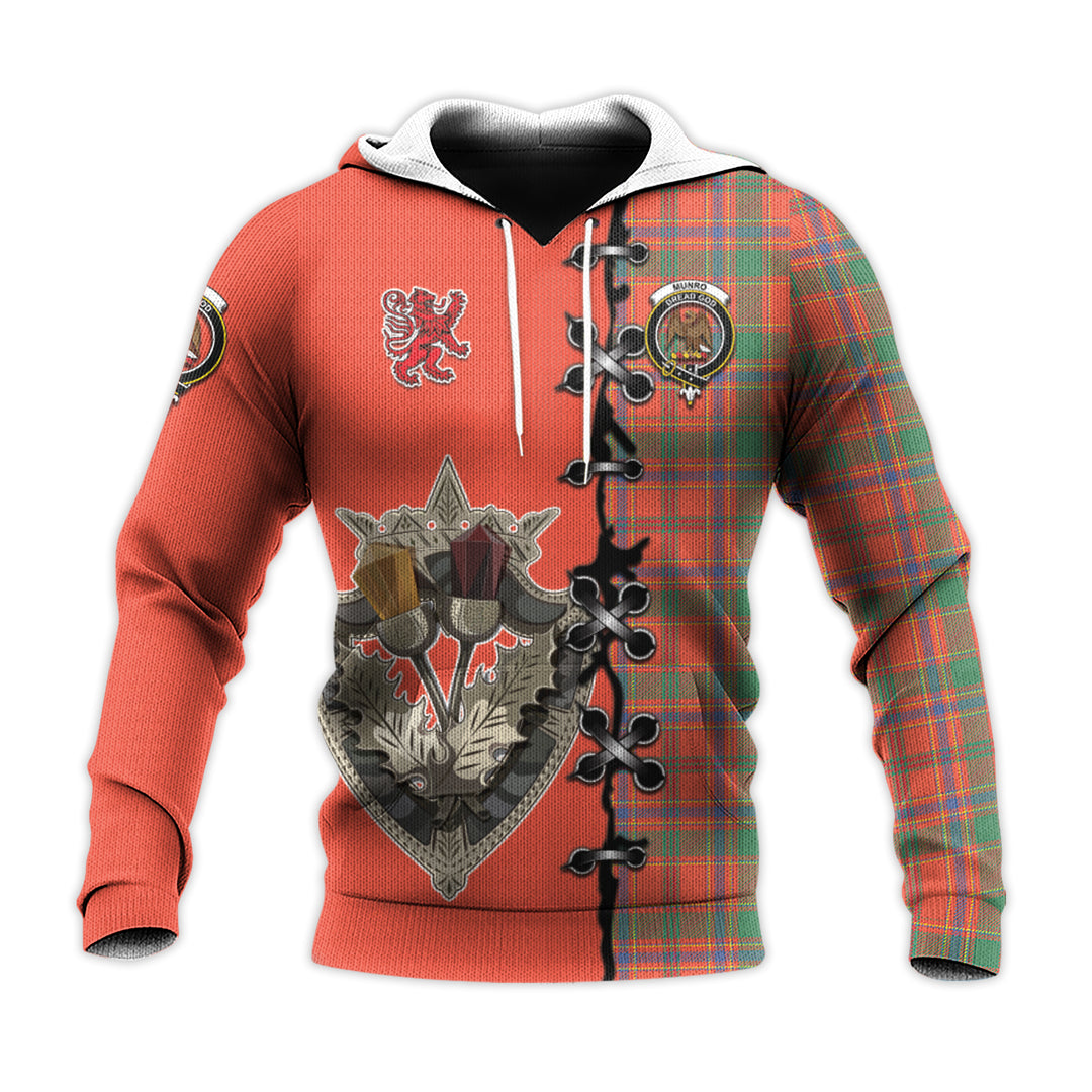 Munro Ancient Tartan Hoodie - Lion Rampant And Celtic Thistle Style
