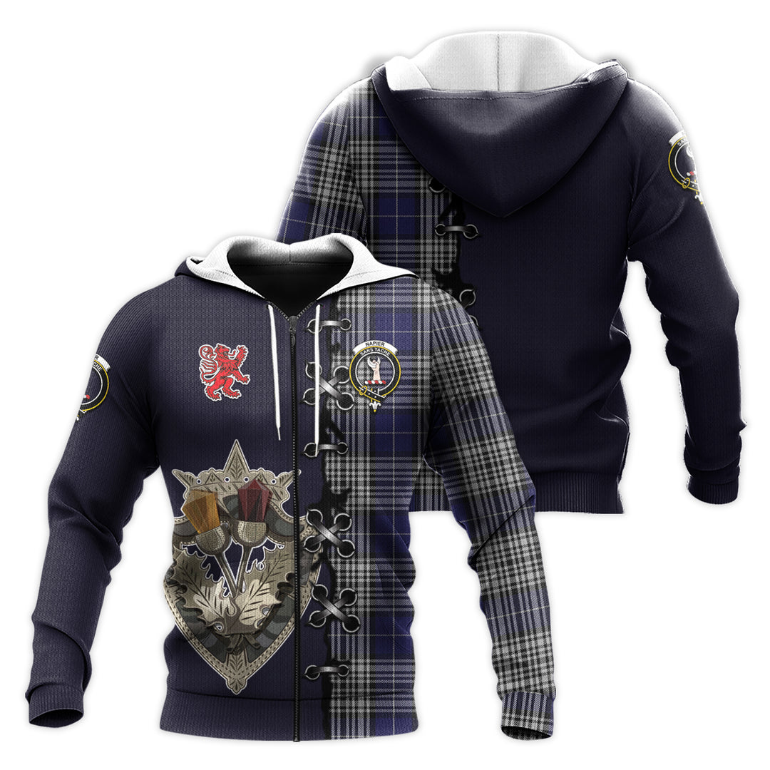 Napier Tartan Hoodie - Lion Rampant And Celtic Thistle Style