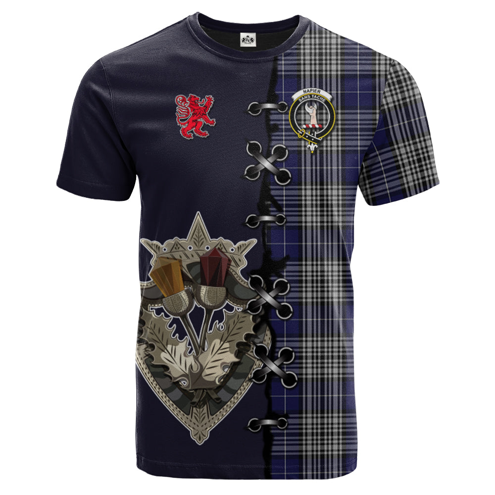 Napier Tartan T-shirt - Lion Rampant And Celtic Thistle Style
