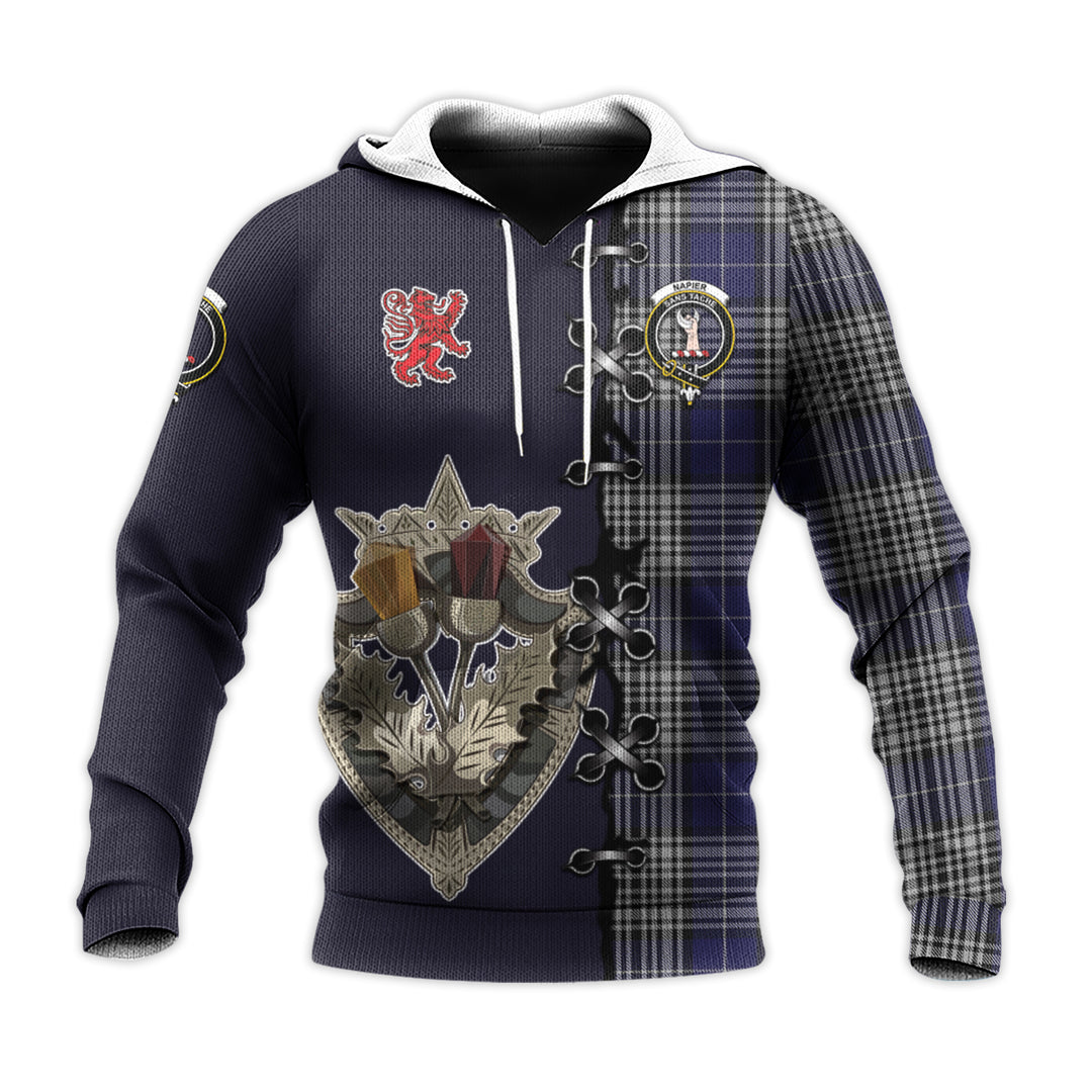 Napier Tartan Hoodie - Lion Rampant And Celtic Thistle Style