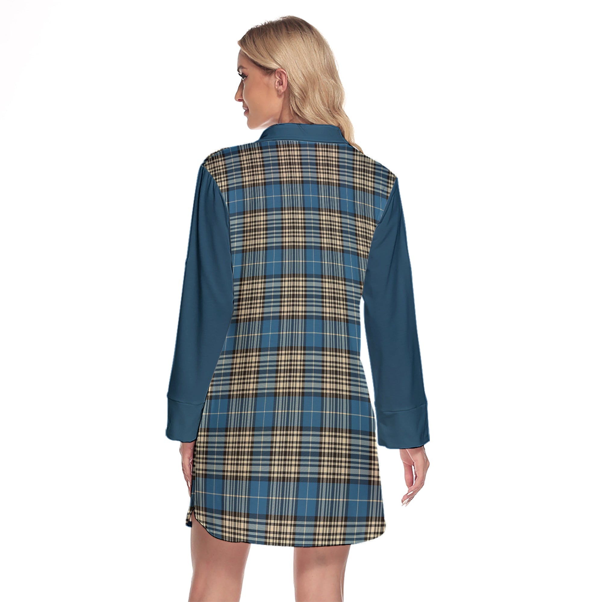 Napier Ancient Tartan Women's Lapel Shirt Dress With Long Sleeve