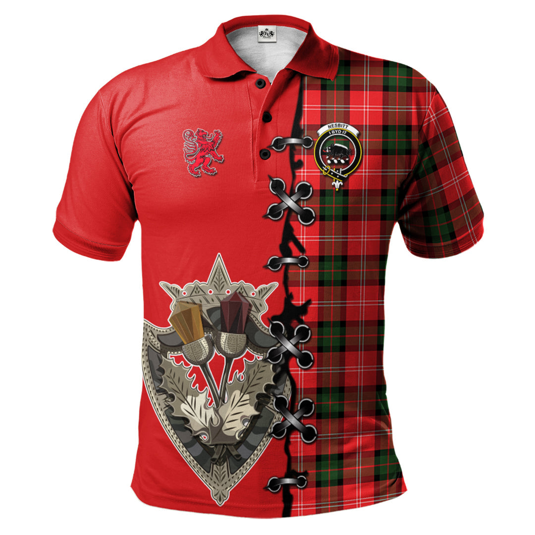 Nesbitt Modern Tartan Polo Shirt - Lion Rampant And Celtic Thistle Style