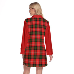 Nesbitt Modern Tartan Women's Lapel Shirt Dress With Long Sleeve