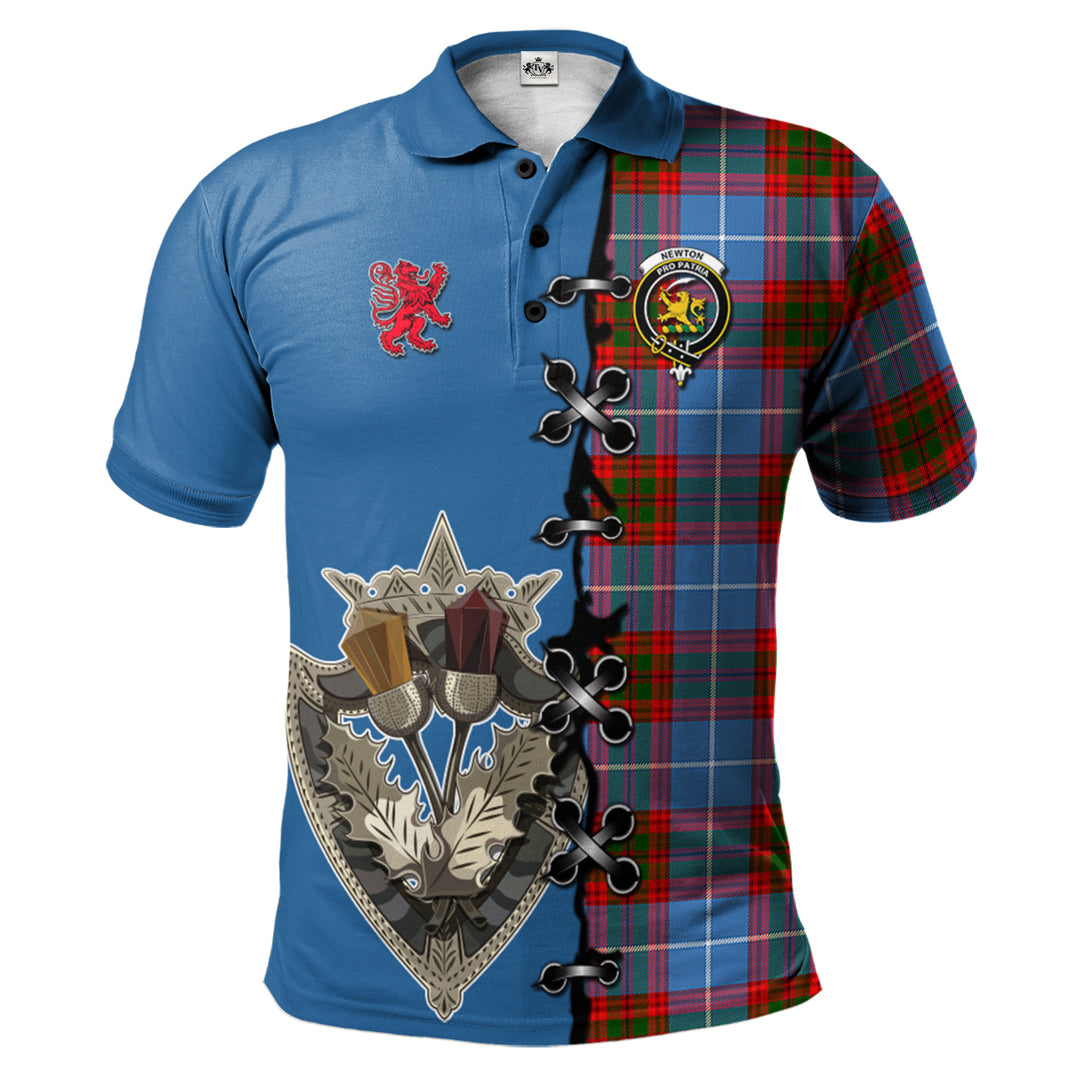 Newton Tartan Polo Shirt - Lion Rampant And Celtic Thistle Style